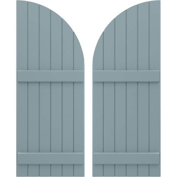 Ekena Millwork Americraft 6-Board (2 Batten) Wood Joined Board-n-Batten Shutters w/ Arch Top, ARW101BQ621X77SBH, PR ARW101BQ621X77SBH - main